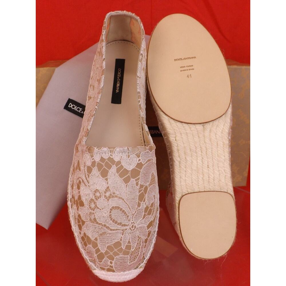 NIB DOLCE & GABBANA OFF WHITE ICE FLORAL PRINT LACE ESPADRILLE FLATS 40 $ 545 - Picture 8 of 12